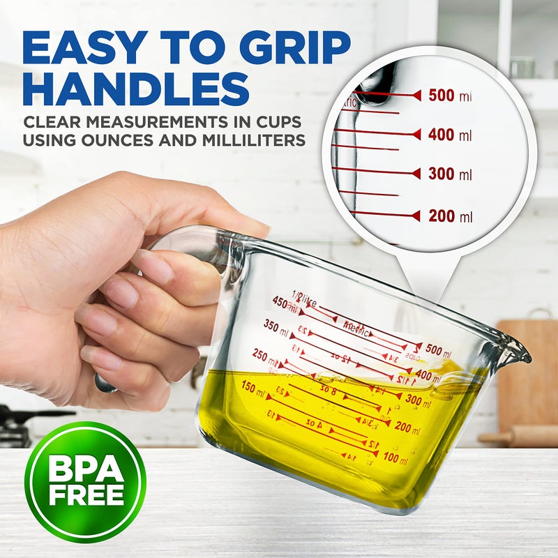 NutriChef 3 Pieces Measuring Cups - BPA-Free Premium Heat Resistant Borosilicate Glass Measuring Cups w/ Handle, Precise Measurement w/ Oz & Ml Scale, in 250ml 500ml & 1000ml, Microwave & Oven Safe - Image 5