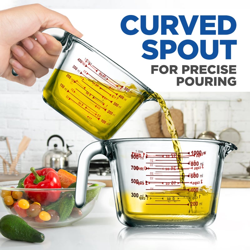 NutriChef 3 Pieces Measuring Cups - BPA-Free Premium Heat Resistant Borosilicate Glass Measuring Cups w/ Handle, Precise Measurement w/ Oz & Ml Scale, in 250ml 500ml & 1000ml, Microwave & Oven Safe - Image 4