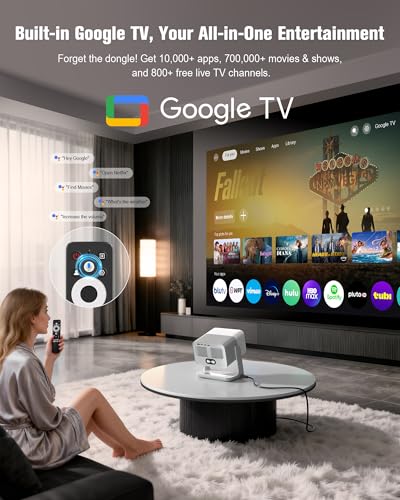 VOPLLS 【Official Licensed Google TV】 Smart 4K Projector with WiFi and Bluetooth, VOPLLS Auto Focus & Keystone Portable Outdoor Projector, VOPLLS 4K Support Home Movie Projector - Image 2