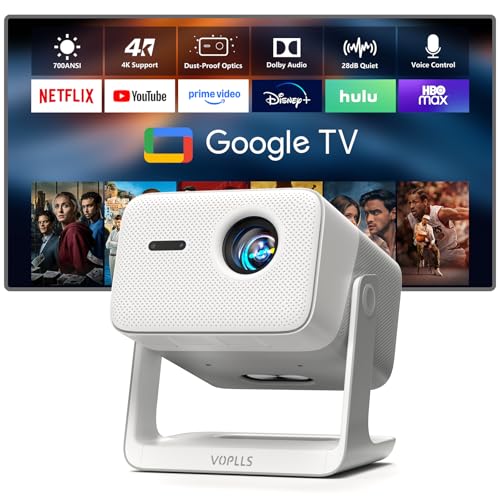 VOPLLS 【Official Licensed Google TV】 Smart 4K Projector with WiFi and Bluetooth, VOPLLS Auto Focus & Keystone Portable Outdoor Projector, VOPLLS 4K Support Home Movie Projector - Image 1