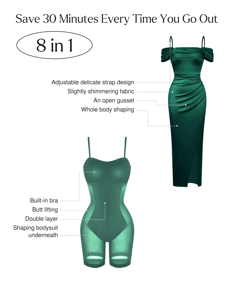 Popilush Cocktail Dresses for Women Shapewear Off The Shoulder Formal Wedding Guest Maxi Dresses Emerald Green - Image 4