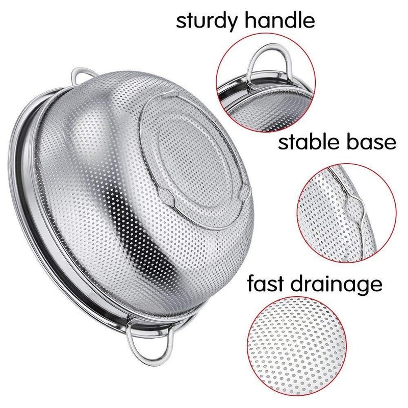 Touchcart Stainless Steel Rice Washing Basket 305 cm Mesh Strainer Bowl with Handle Multipurpose Colander for Kitchen Vegetables - Image 2