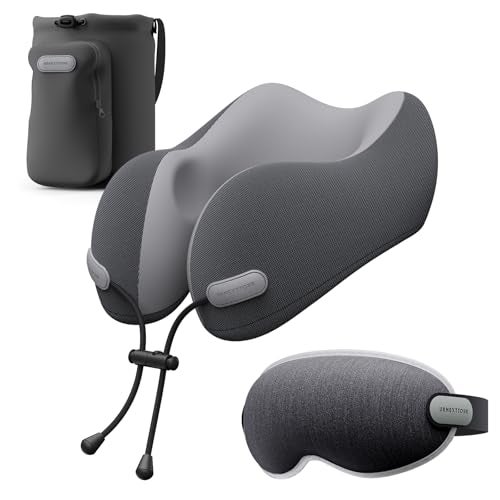 urnexttour Neck Pillow for Travel Memory Foam Design Models Pillows with Zero Eye Pressure 3D Eye Mask and Compact Bag Traveling Essentials Plane Car Flight Rest Sleeping Use Adult, Dark Gray - Image 1