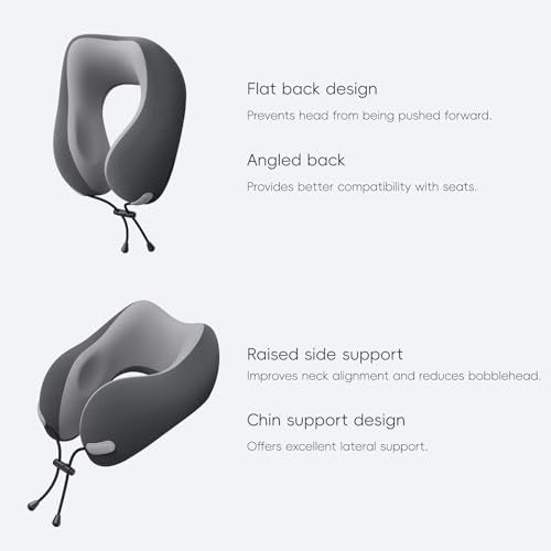 urnexttour Neck Pillow for Travel Memory Foam Design Models Pillows with Zero Eye Pressure 3D Eye Mask and Compact Bag Traveling Essentials Plane Car Flight Rest Sleeping Use Adult, Dark Gray - Image 2