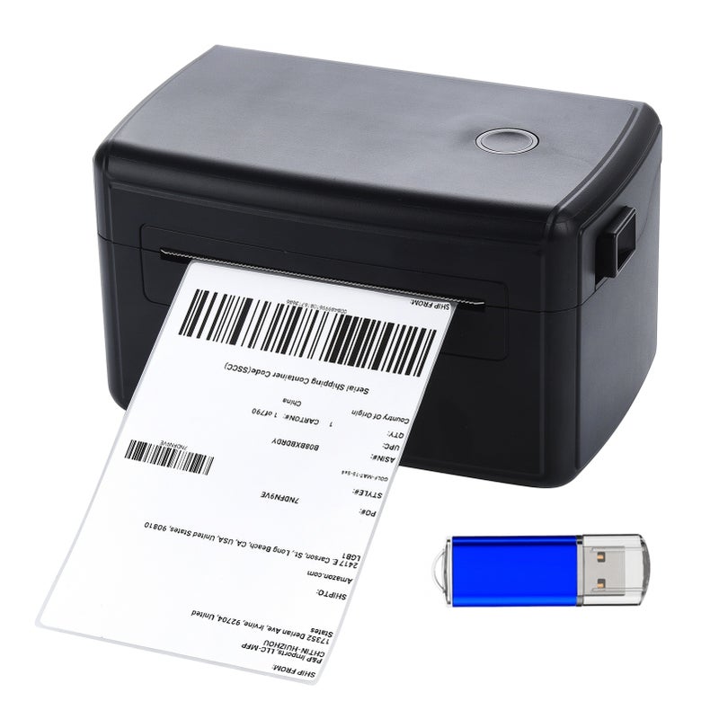 طابعة ملصقات الشحن عبر USB سطح المكتب للطباعة الحرارية المباشرة بالاتصال الموصلة، جهاز صنع الملصقات المتكامل يدعم الشريط الباركود أحادي البعد وثنائي البعد وعرض ورقي يبلغ 230 مم للملصقات الشحن، والشركات، والمطابخ المطاعم، والبقالة - Image 1