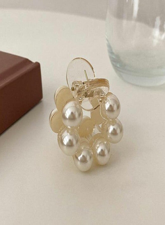 Ashkash 2Pcs Elegant Mini White Round Faux Pearl Claw Clip Hair Accessory for Girls & Women - Image 1