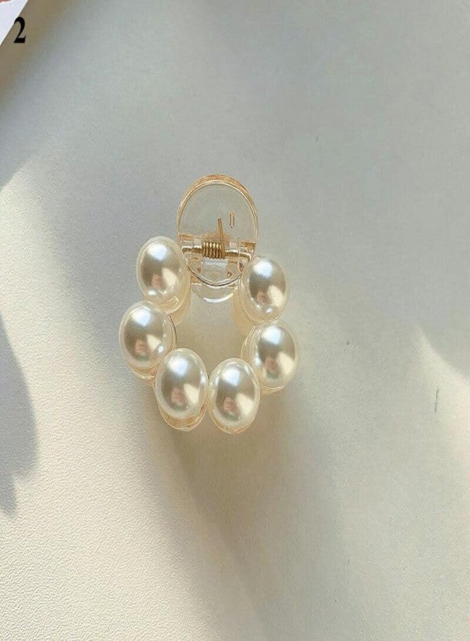 Ashkash 2Pcs Elegant Mini White Round Faux Pearl Claw Clip Hair Accessory for Girls & Women - Image 3