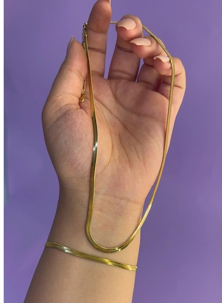 snake chain set pure stainless steel gold plated (necklace-bracelet) gold\  - Image 1