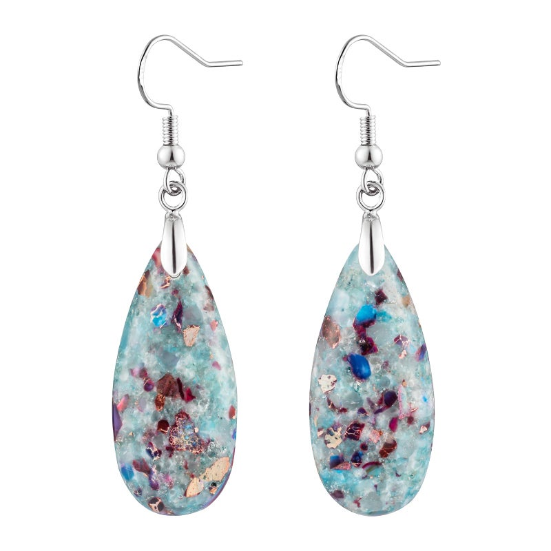 HAISWET Cyan Stone Drop Earrings for Women Teardrop Created Imperial Jasper Dangle Drop Earrings - Image 1