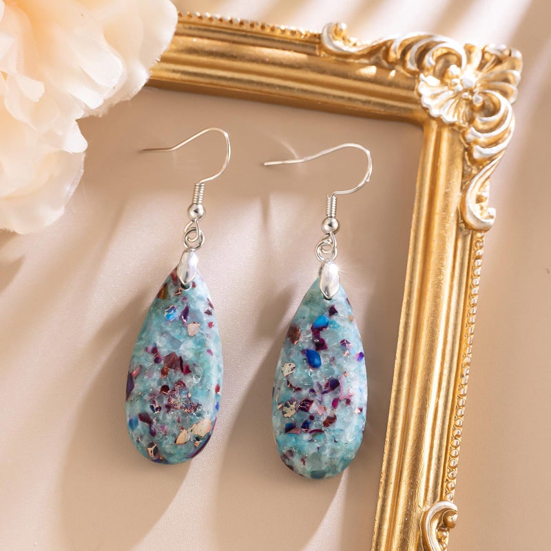 HAISWET Cyan Stone Drop Earrings for Women Teardrop Created Imperial Jasper Dangle Drop Earrings - Image 2