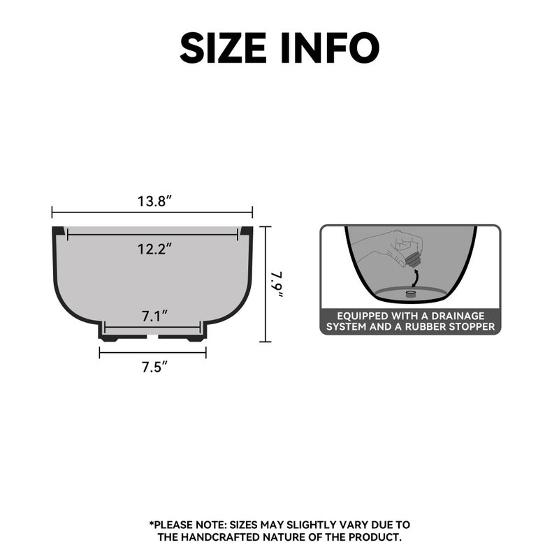Kante 13.8 Inch Dia Concrete Bowl Planter, Large Tapered Bottom Plant Pot with Drainage, Smooth Charcoal Finish with Painted Interior, Ideal for Porch, Home, Garden, Patio - Image 2