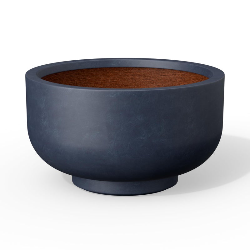 Kante 13.8 Inch Dia Concrete Bowl Planter, Large Tapered Bottom Plant Pot with Drainage, Smooth Charcoal Finish with Painted Interior, Ideal for Porch, Home, Garden, Patio - Image 1