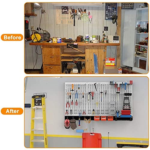 TORACK 109Pcs Pegboard Wall Organizer 4 ft. Garage Metal Pegboard Standard Utility Tool Storage Kit w/Toolboard Hooks & Pegboard Hooks Accessories, Wall Mounted Storage Bins & Shelf - Image 5