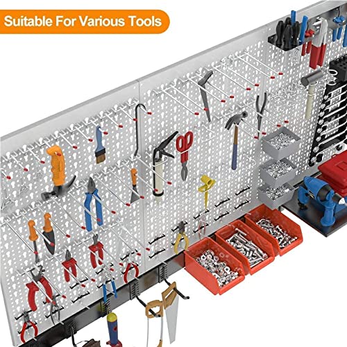 TORACK 109Pcs Pegboard Wall Organizer 4 ft. Garage Metal Pegboard Standard Utility Tool Storage Kit w/Toolboard Hooks & Pegboard Hooks Accessories, Wall Mounted Storage Bins & Shelf - Image 3