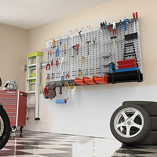 TORACK 109Pcs Pegboard Wall Organizer 4 ft. Garage Metal Pegboard Standard Utility Tool Storage Kit w/Toolboard Hooks & Pegboard Hooks Accessories, Wall Mounted Storage Bins & Shelf - Image 4