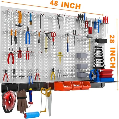 TORACK 109Pcs Pegboard Wall Organizer 4 ft. Garage Metal Pegboard Standard Utility Tool Storage Kit w/Toolboard Hooks & Pegboard Hooks Accessories, Wall Mounted Storage Bins & Shelf - Image 2