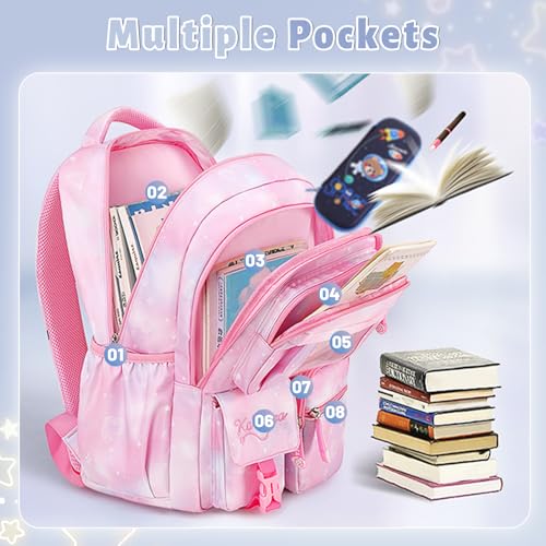 mygreen Kawaii Girls Backpack for School, Cute Teenage Multiple Pockets Backpack, Fashion Bookbag for Primary Elementary High School Purple - Image 3