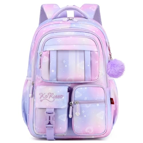 mygreen Kawaii Girls Backpack for School, Cute Teenage Multiple Pockets Backpack, Fashion Bookbag for Primary Elementary High School Purple - Image 1