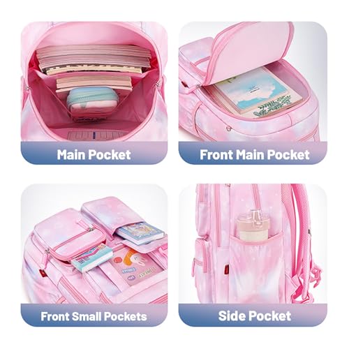 mygreen Kawaii Girls Backpack for School, Cute Teenage Multiple Pockets Backpack, Fashion Bookbag for Primary Elementary High School Purple - Image 5