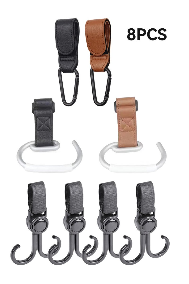 8 حزمة عربة الطفل خطايات، حقيبة خطايات لحقائب الحفاضات المعلقة، الجلد نسيج كرابين عملية قوية أداة محمولة، مناسبة للدراجات، عربات التسوق، عربات الحيوانات الأليفة إلخ - Image 1