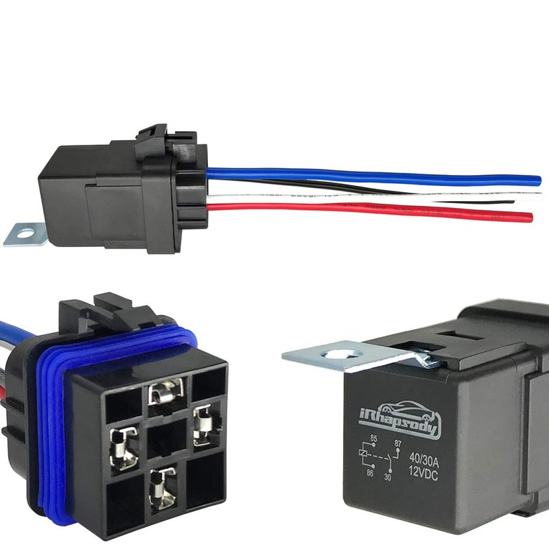 irhapsody 4-pin 40/30AMP 12V DC Waterproof Relay with Heavy-Duty Wires, SPST Automotive Relay, Pack of 1 - Image 1