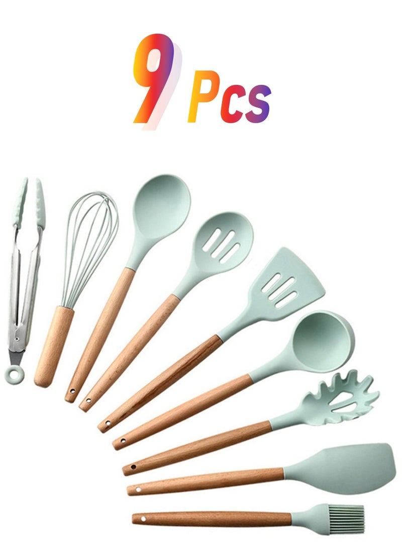 NIBEMINENT 9-Piece Cooking Utensils Kitchen Set Green/Brown