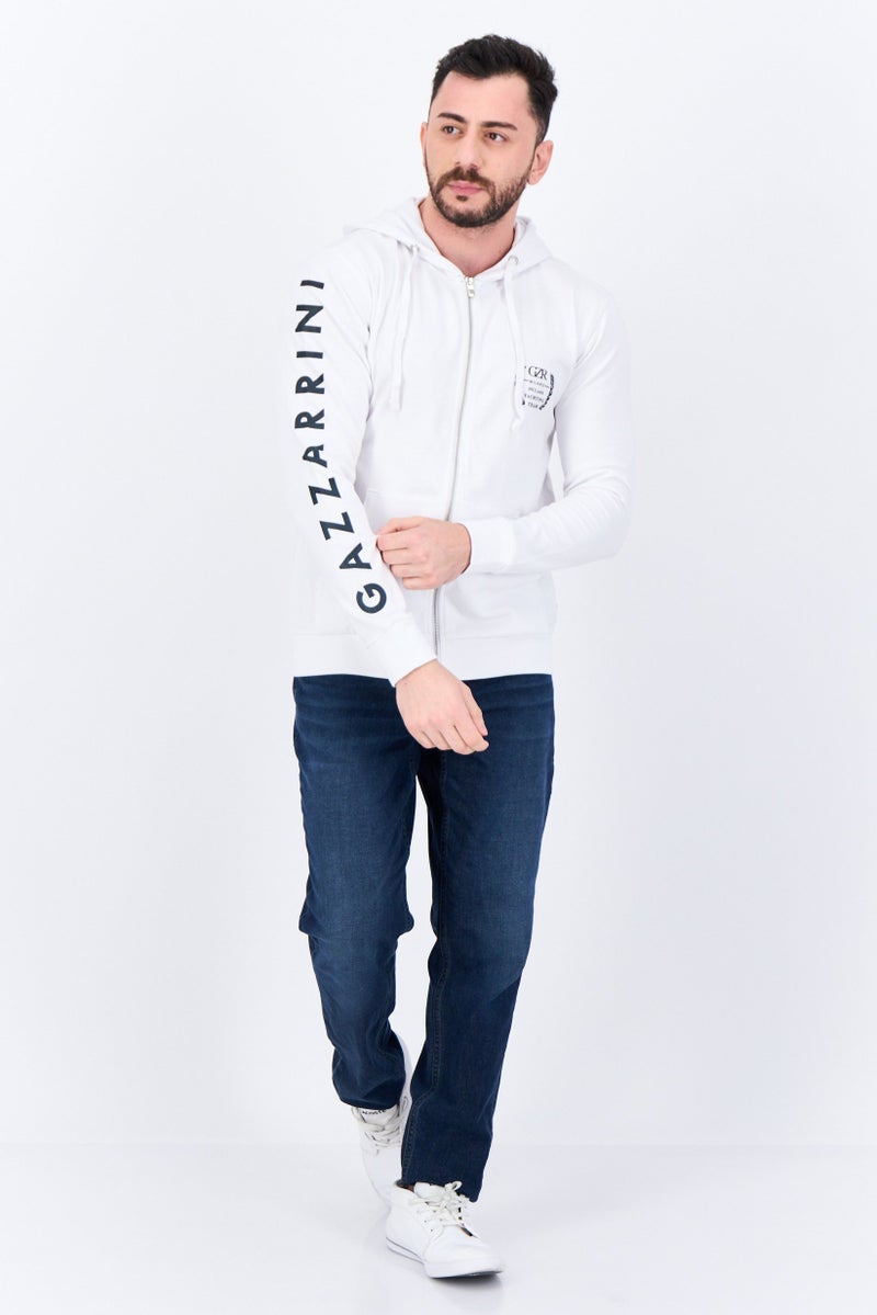 Gazzarrini Men Brand Logo Long Sleeves Hoodie, White - Image 4