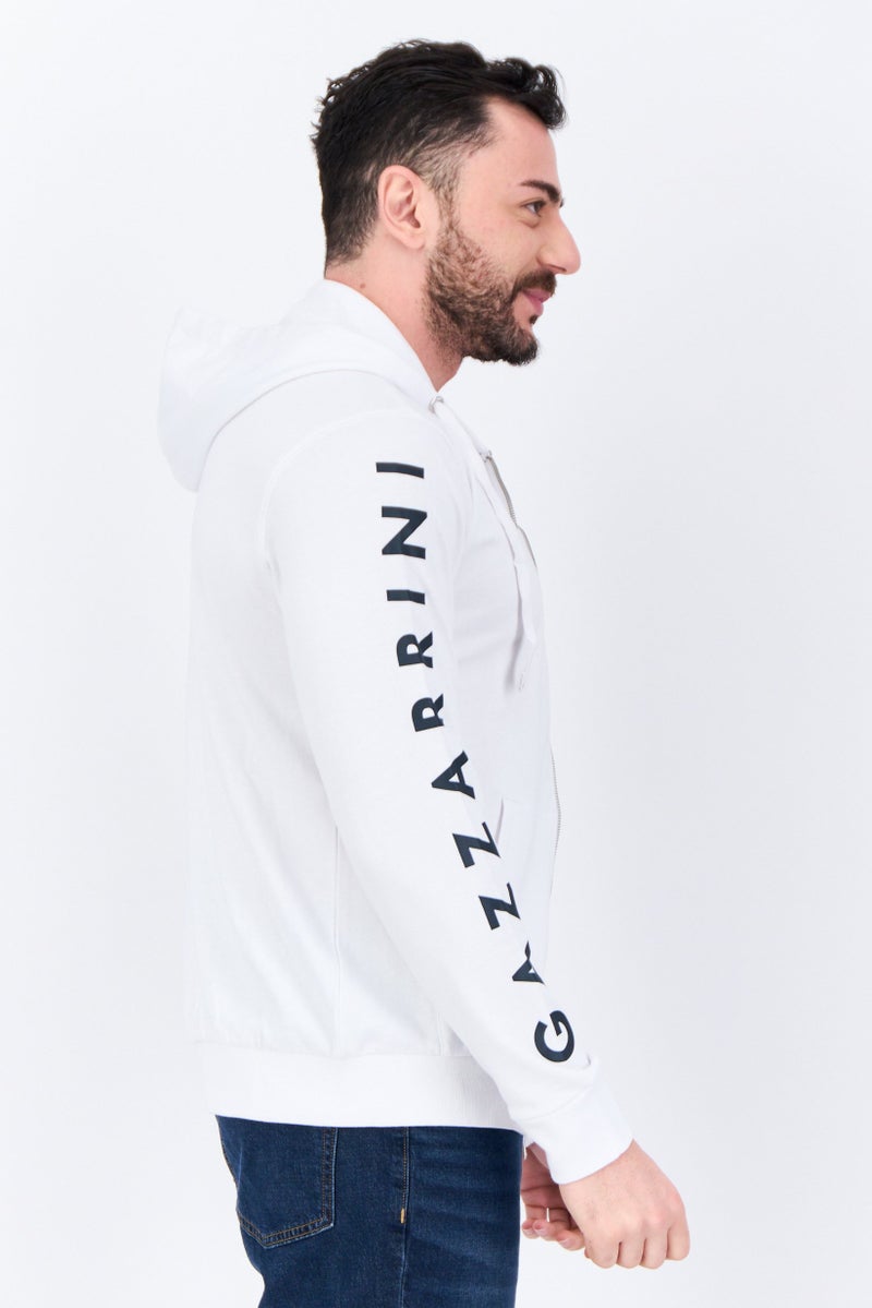 Gazzarrini Men Brand Logo Long Sleeves Hoodie, White - Image 3