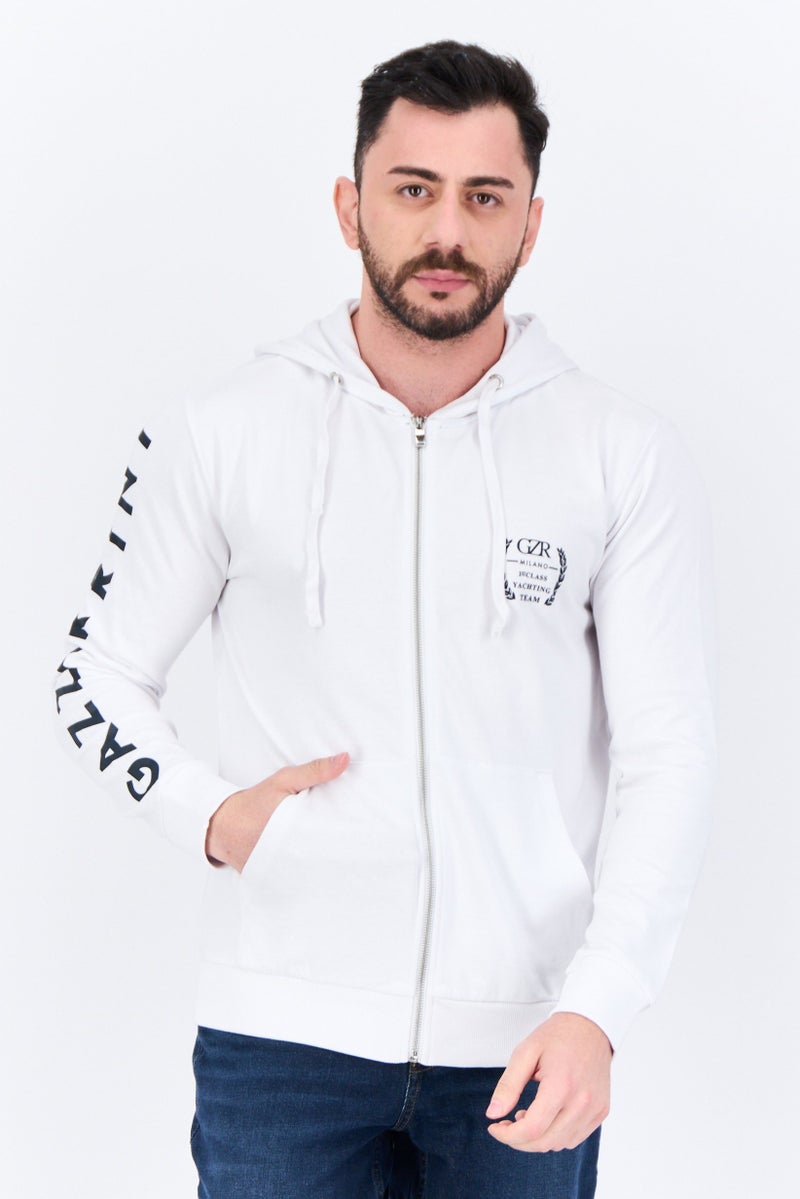 Gazzarrini Men Brand Logo Long Sleeves Hoodie, White - Image 1