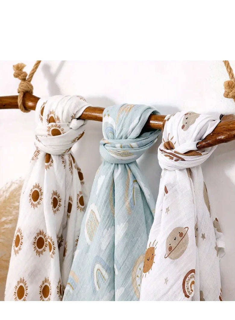 KangoKids 3pcs/Set Double Layer Muslin Blanket Receiving Blanket Swaddle wrap for Boys and Girls Soft Muslin Baby Swaddle Blankets Pastel Colors, Hand Wash Only, Perfect for Newborns & Infants, Infant Comfort, Whimsical Design  - Image 2