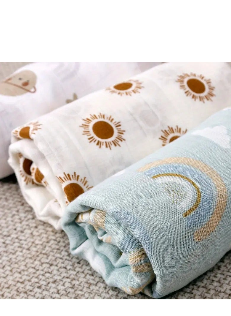 KangoKids 3pcs/Set Double Layer Muslin Blanket Receiving Blanket Swaddle wrap for Boys and Girls Soft Muslin Baby Swaddle Blankets Pastel Colors, Hand Wash Only, Perfect for Newborns & Infants, Infant Comfort, Whimsical Design  - Image 3