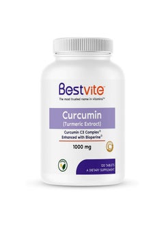 BESTVITE Curcumin 1000mg (Turmeric)(120 Tablets) Made with Curcumin C3 Complex & Bioperine - Standardized to 95% Curcuminoids - Vegan  - Image 1