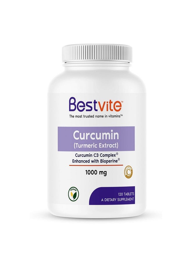 BESTVITE Curcumin 1000mg (Turmeric)(120 Tablets) Made with Curcumin C3 Complex & Bioperine - Standardized to 95% Curcuminoids - Vegan  - Image 1