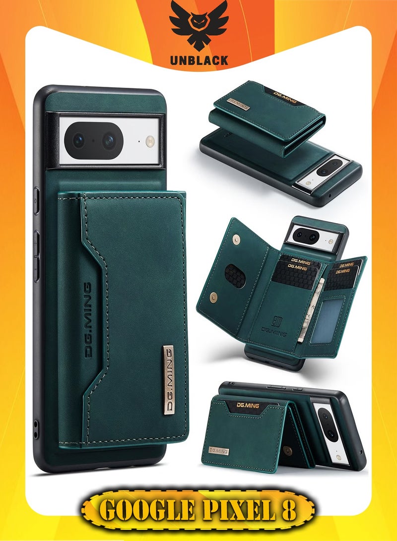 DGMING Wallet Case for Google Pixel 8, DG.MING Premium Leather Phone Case Back Cover Magnetic Detachable with Trifold Wallet Card Holder Pocket (Green) - Image 1