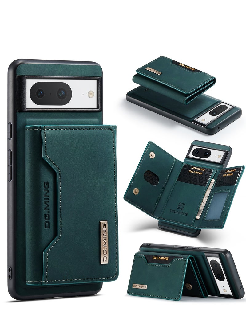 DGMING Wallet Case for Google Pixel 8, DG.MING Premium Leather Phone Case Back Cover Magnetic Detachable with Trifold Wallet Card Holder Pocket (Green) - Image 2