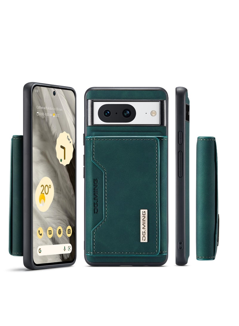 DGMING Wallet Case for Google Pixel 8, DG.MING Premium Leather Phone Case Back Cover Magnetic Detachable with Trifold Wallet Card Holder Pocket (Green) - Image 3