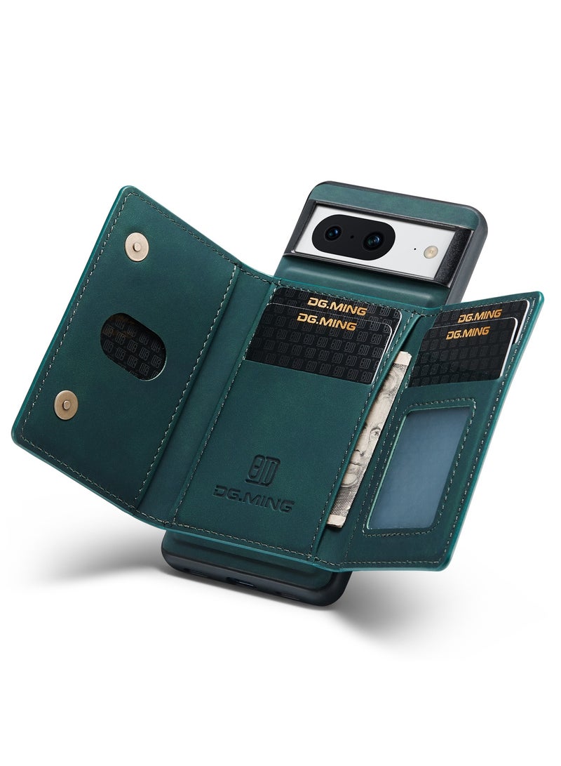 DGMING Wallet Case for Google Pixel 8, DG.MING Premium Leather Phone Case Back Cover Magnetic Detachable with Trifold Wallet Card Holder Pocket (Green) - Image 5