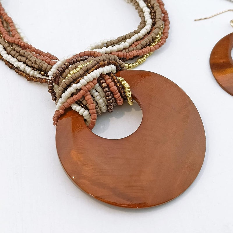 Coiris Multi Strand Statement Colorful Beaded Necklace with Big Circle Shell Pendant for Women - Image 5