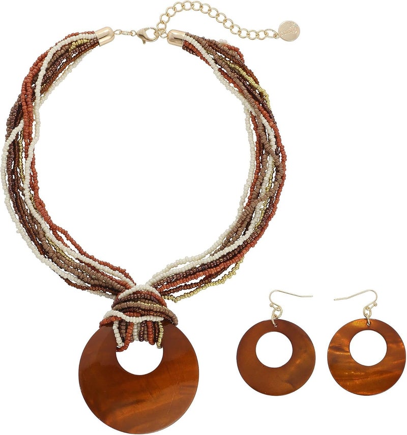 Coiris Multi Strand Statement Colorful Beaded Necklace with Big Circle Shell Pendant for Women - Image 1