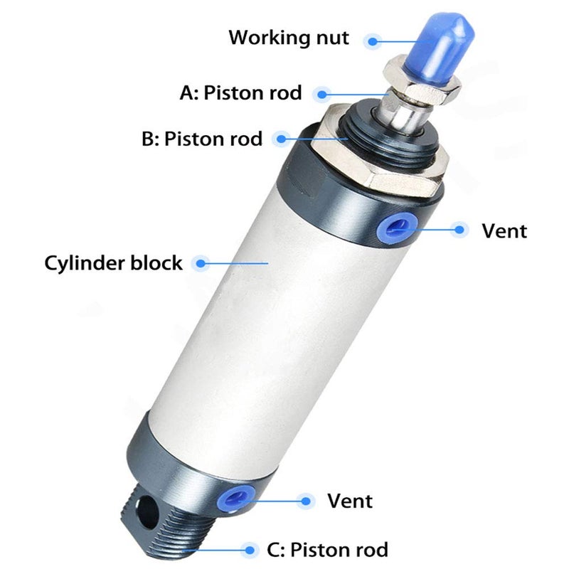 beduan Pneumatic Mini Air Cylinder MAL 16 x 125 Screwed Piston Rod Dual Action 16mm Bore 125mm Stroke - Image 2