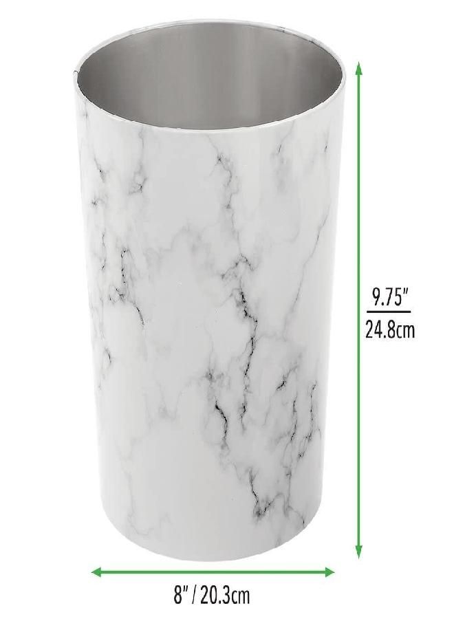 mDesign Round Metal Small 1.7 Gallon Recycle Trash Can Wastebasket, Garbage Container Bin for Bathrooms, Kitchen, Bedroom, Home Office - Durable Stainless Steel - Mirri Collection - White Marble - Image 3