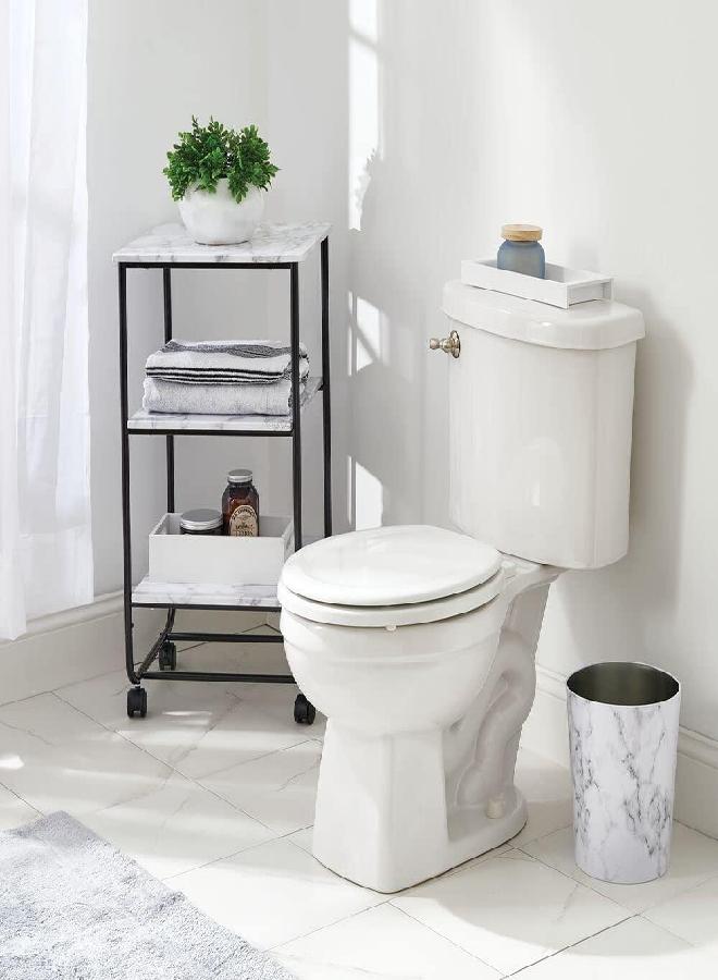 mDesign Round Metal Small 1.7 Gallon Recycle Trash Can Wastebasket, Garbage Container Bin for Bathrooms, Kitchen, Bedroom, Home Office - Durable Stainless Steel - Mirri Collection - White Marble - Image 2