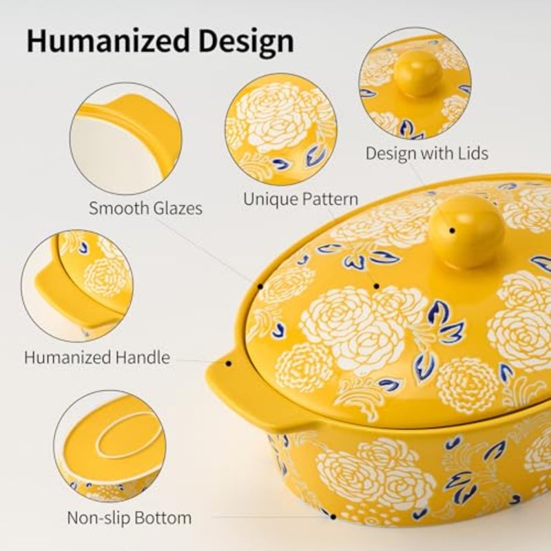Ceramic Casserole Dish With Lid, Casserole Dishes for Oven, Baking Dish Lasagna Pans For Cooking, Oval Baking Pan, Dutch Oven, Perfect for Bread Baking and Serving, Housewarming, Christmas - Image 3