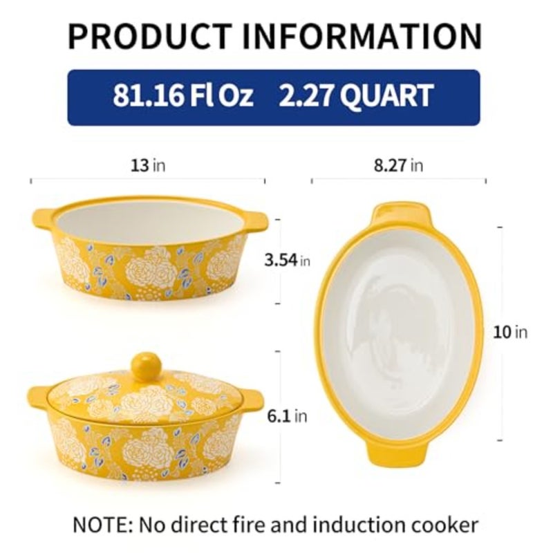 Ceramic Casserole Dish With Lid, Casserole Dishes for Oven, Baking Dish Lasagna Pans For Cooking, Oval Baking Pan, Dutch Oven, Perfect for Bread Baking and Serving, Housewarming, Christmas - Image 2