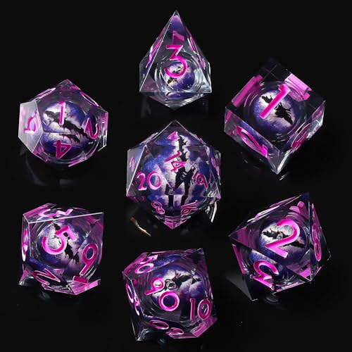 Role dice Dragon Eye DND Dice Set 7pcs Liquid Core Dice with Gift Box Handmade Sharp Edge Resin Dice for Role Playing Dungeons and Dragons TtrpgPurple - Image 1