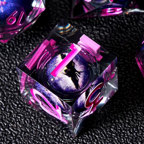 Role dice Dragon Eye DND Dice Set 7pcs Liquid Core Dice with Gift Box Handmade Sharp Edge Resin Dice for Role Playing Dungeons and Dragons TtrpgPurple - Image 5