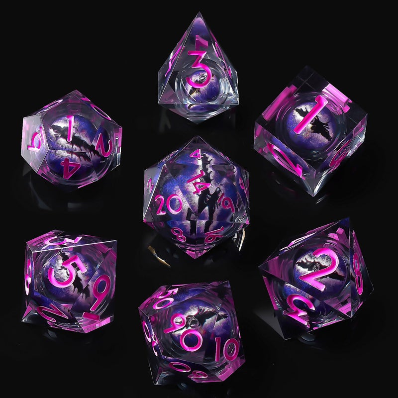 Role dice Dragon Eye DND Dice Set 7pcs Liquid Core Dice with Gift Box Handmade Sharp Edge Resin Dice for Role Playing Dungeons and Dragons TtrpgPurple - Image 3