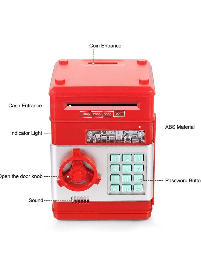 VIO Electronic Bank Mini ATM Password Money Bank Cash Coins Saving Box for Kids Cartoon Safe Bank Box Perfect Toy Gifts for Boys Girls Red Silver  - Image 4