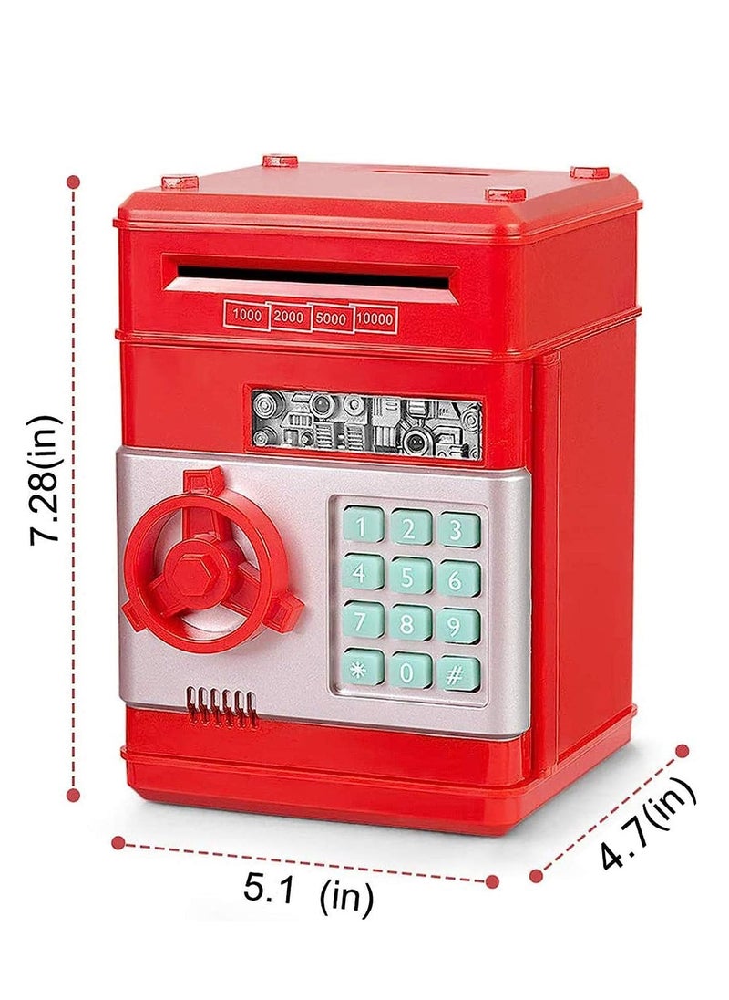 VIO Electronic Bank Mini ATM Password Money Bank Cash Coins Saving Box for Kids Cartoon Safe Bank Box Perfect Toy Gifts for Boys Girls Red Silver  - Image 3