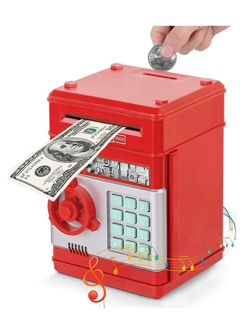 VIO Electronic Bank Mini ATM Password Money Bank Cash Coins Saving Box for Kids Cartoon Safe Bank Box Perfect Toy Gifts for Boys Girls Red Silver  - Image 1